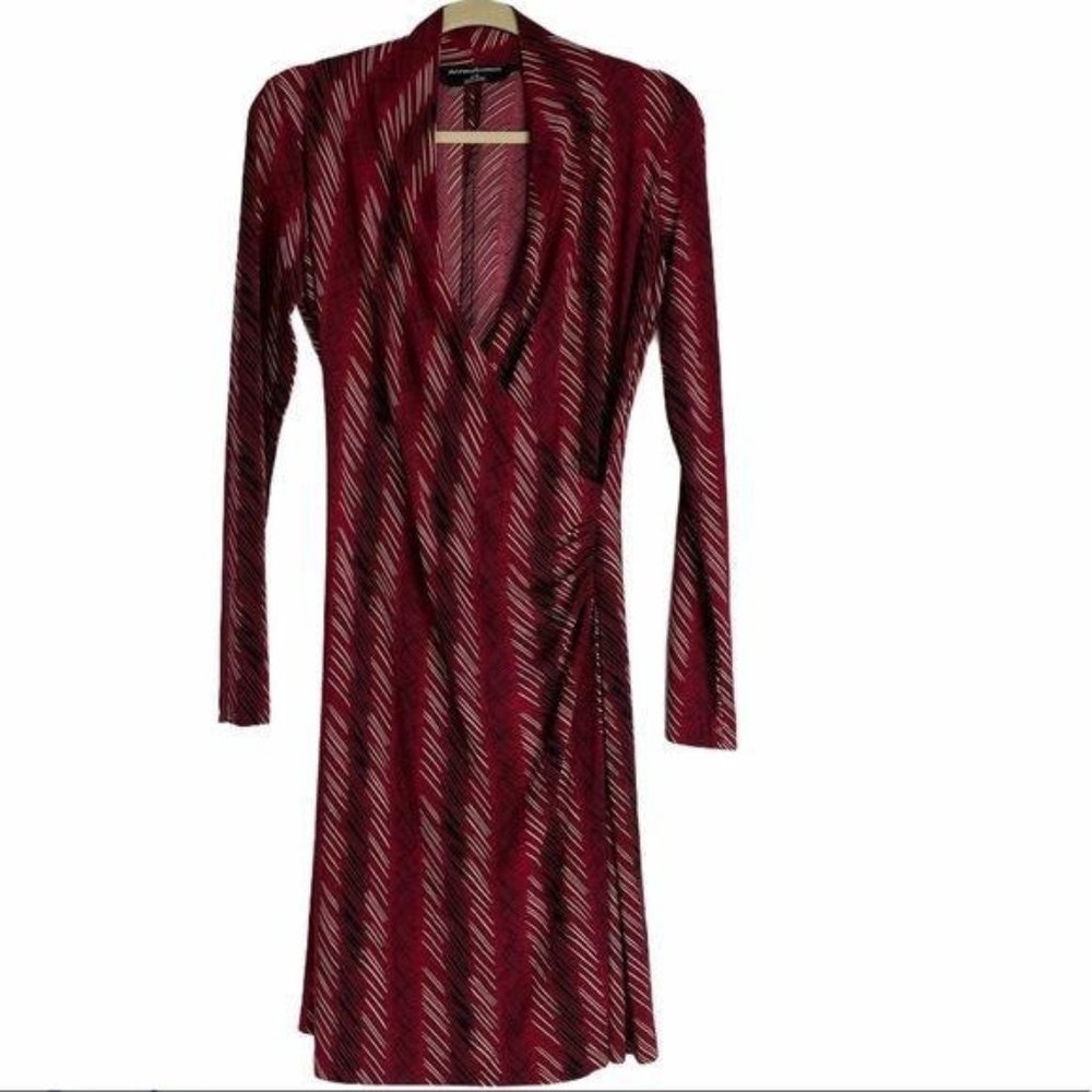 Norma Kamali Dress Red Print Faux Wrap Long Sleeve Career Work Women's Sz Small